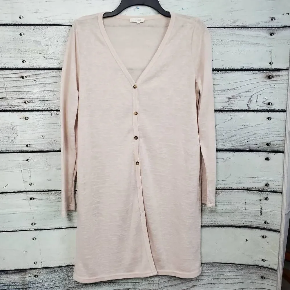 La miel Large Tan Long Juniors Cardigan Sweater - Picture 2 of 8